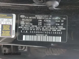 2013 Kia Optima EX with VIN 5XXGN4A74DG158302, listed as a Copart auction lot 47886865 with 188,680 mi miles and Salvage Title. Bid and sale history available at carsss.com. Image 15.