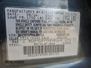2017 Nissan Versa SV with VIN 3N1CN7AP0HL804724, listed as a Copart auction lot 59783435 with 152,670 mi miles and Salvage title. Bid and sale history available at DreamBid. Image 13.