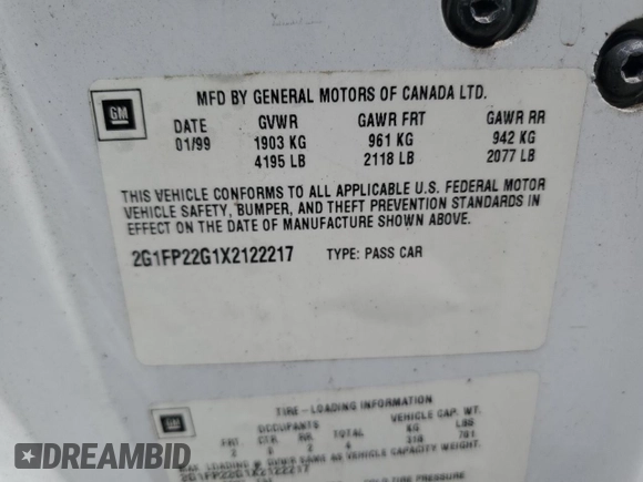 1999 Chevrolet Camaro Z28 z VIN 2G1FP22G1X2122217, wystawiony jako Copart lot #54150045 z przebiegiem 288 219 mil mil oraz Szkoda całkowita • Salvage title. Historia ofert i sprzedaży dostępna na DreamBid. Obrazek 12.