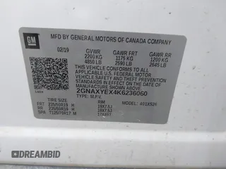 2019 Chevrolet Equinox Premier with VIN 2GNAXYEX4K6236060, listed as a IAAI auction lot 41498269 with 123,971 mi miles. Bid and sale history available at carsss.com. Image 9.