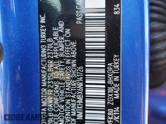 2022 Toyota C-HR XLE with VIN NMTKHMBX6NR141726, listed as a Copart auction lot 46753965 with 40,741 mi miles and Salvage Title. Bid and sale history available at carsss.com. Image 13.