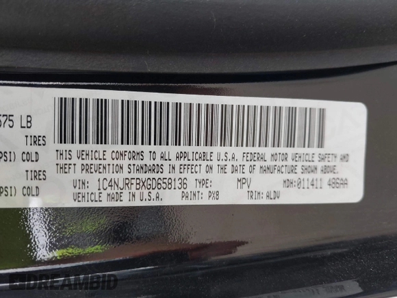 2016 Jeep Patriot High Altitude with VIN 1C4NJRFBXGD658136, listed as a IAAI auction lot 42531672 with 63,344 mi miles and . Bid and sale history available at DreamBid. Image 9.