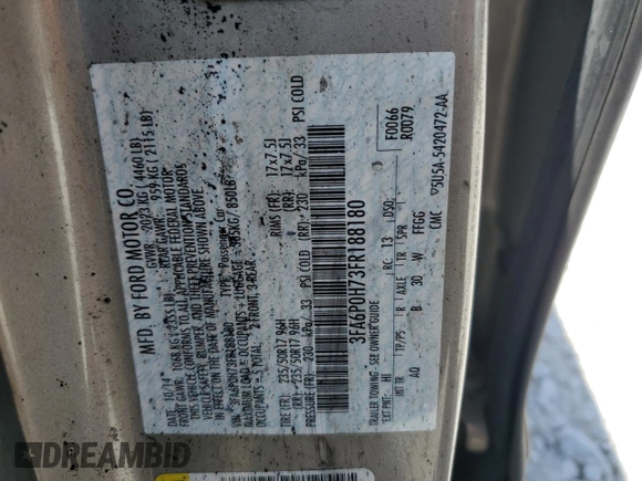 2015 Ford Fusion SE with VIN 3FA6P0H73FR188180, listed as a Copart auction lot 53930865 with 0 mi miles and Salvage Title. Bid and sale history available at carsss.com. Image 12.
