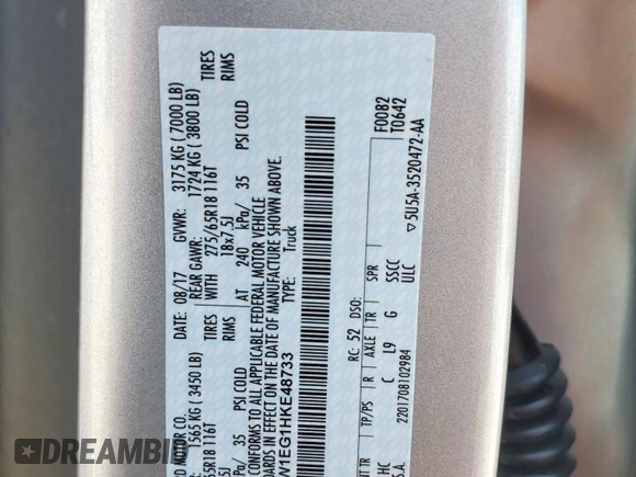 2017 Ford F-150 XL with VIN 1FTEW1EG1HKE48733, listed as a Copart auction lot 61860995 with 180,898 mi miles and Salvage title. Bid and sale history available at DreamBid. Image 12.