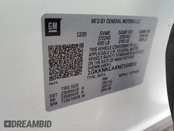 2021 GMC Acadia SLE with VIN 1GKKNKLAXMZ160810, listed as a Copart auction lot 58983335 with 112,006 mi miles and Clean title. Bid and sale history available at DreamBid. Image 13.