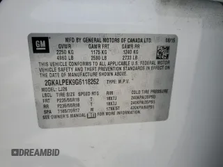 2016 GMC Terrain SLT z VIN 2GKALPEK9G6118262, wystawiony jako Copart lot #55845375 z przebiegiem 87 224 mil mil oraz Szkoda całkowita • Salvage title. Historia ofert i sprzedaży dostępna na DreamBid. Obrazek 13.