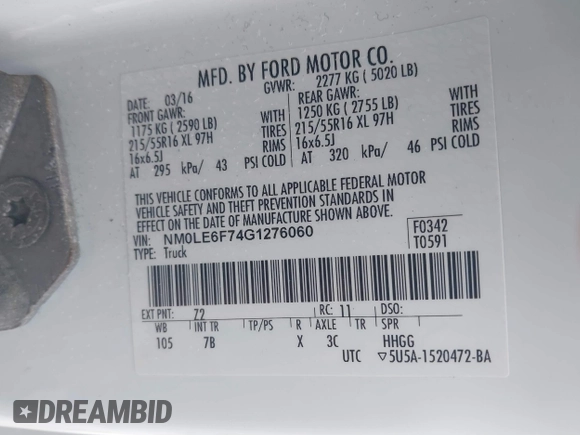 2016 Ford Transit Connect with VIN NM0LE6F74G1276060, listed as a IAAI auction lot 41610924 with 154,427 mi miles and . Bid and sale history available at DreamBid. Image 9.
