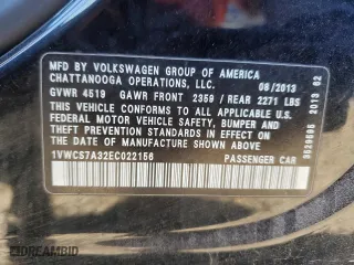 2014 Volkswagen Passat SEL Premium with VIN 1VWCS7A32EC022156, listed as a Copart auction lot 85029894 with 170,909 mi miles and Clean Title. Bid and sale history available at carsss.com. Image 12.