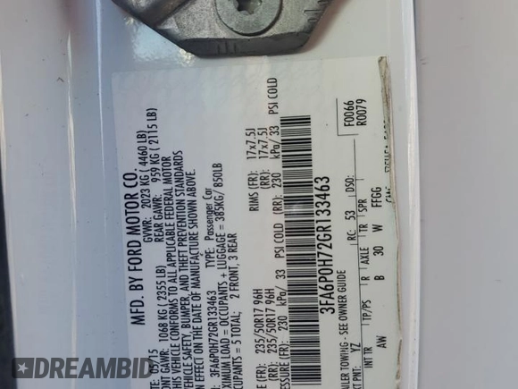 2016 Ford Fusion SE with VIN 3FA6P0H72GR133463, listed as a Copart auction lot 81323314 with 106,895 mi miles and Salvage title. Bid and sale history available at DreamBid. Image 12.