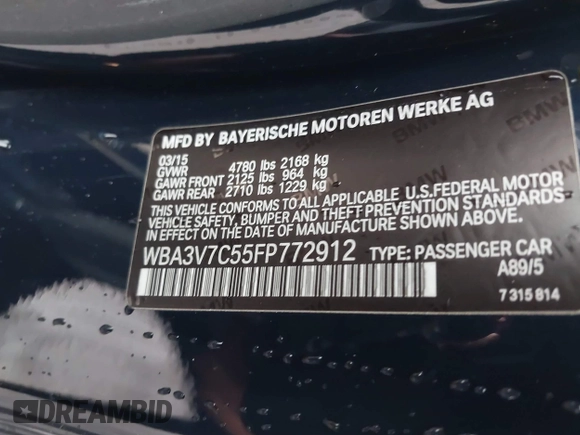 2015 BMW 4 Series 428i with VIN WBA3V7C55FP772912, listed as a IAAI auction lot 41787037 with 76,239 mi miles. Bid and sale history available at carsss.com. Image 9.