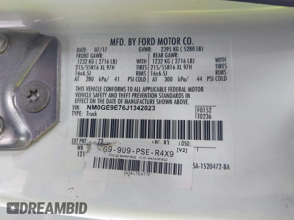 2018 Ford Transit Connect XL with VIN NM0GE9E76J1342023, listed as a IAAI auction lot 41617138 with 201,250 mi miles and . Bid and sale history available at DreamBid. Image 9.