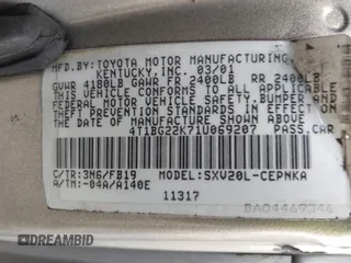 2001 Toyota Camry CE with VIN 4T1BG22K71U069207, listed as a IAAI auction lot 41903473 with 225,608 mi miles. Bid and sale history available at carsss.com. Image 9.