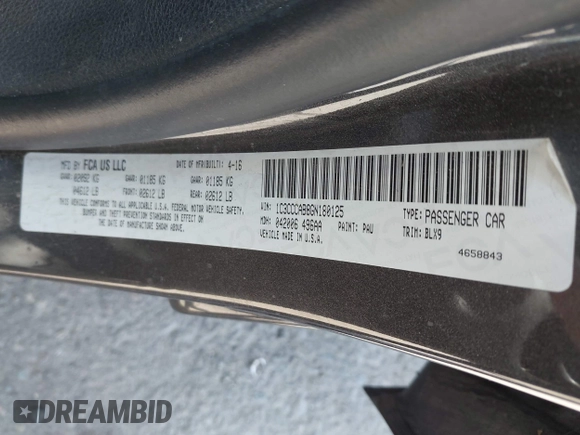 2016 Chrysler 200 Limited with VIN 1C3CCCAB8GN180125, listed as a IAAI auction lot 41971782 with 63,026 mi miles and . Bid and sale history available at carsss.com. Image 9.
