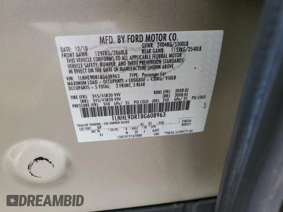 2011 Lincoln MKS z VIN 1LNHL9DR1BG608963, wystawiony jako Copart lot #55390335 z przebiegiem 162 383 mil mil oraz Szkoda całkowita • Salvage title. Historia ofert i sprzedaży dostępna na DreamBid. Obrazek 12.