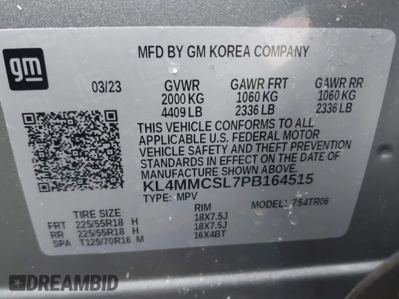 2023 Buick Encore GX Preferred с VIN KL4MMCSL7PB164515, выставлен на аукционе IAAI как лот 41228824 с пробегом 12 431 миль миль и . История ставок и продаж доступна на DreamBid. Изображение 9.