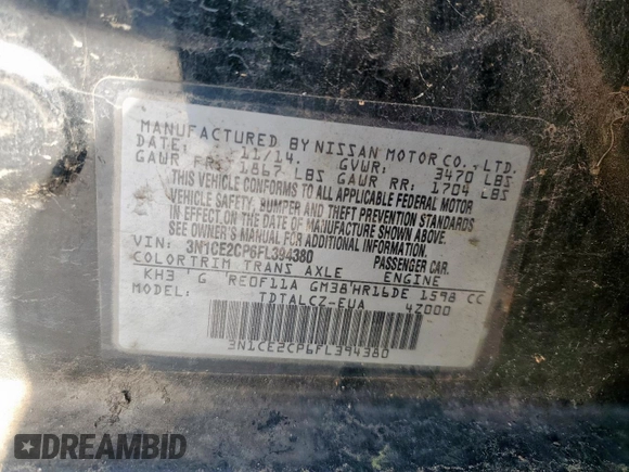 2015 Nissan Note SV with VIN 3N1CE2CP6FL394380, listed as a Copart auction lot 51907095 with 182,291 mi miles and Salvage Title. Bid and sale history available at DreamBid. Image 12.
