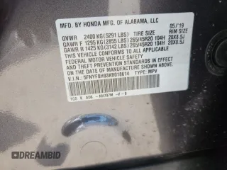 2019 Honda Passport Touring с VIN 5FNYF8H93KB018614, выставлен на аукционе Copart как лот 60884775 с пробегом 22 809 миль миль и Списание • Salvage title. История ставок и продаж доступна на DreamBid. Изображение 13.