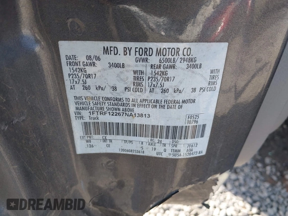 2007 Ford F-150 XL with VIN 1FTRF12267NA13813, listed as a IAAI auction lot 41453470 with 194,286 mi miles. Bid and sale history available at carsss.com. Image 9.