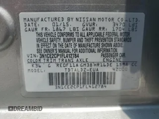 2015 Nissan Note S with VIN 3N1CE2CP1FL412784, listed as a Copart auction lot 57914145 with 89,448 mi miles and Salvage title. Bid and sale history available at DreamBid. Image 12.