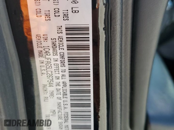 2020 Jeep Grand Cherokee Altitude with VIN 1C4RJFAG5LC267544, listed as a Copart auction lot 61273205 with 43,815 mi miles and Salvage title. Bid and sale history available at DreamBid. Image 14.