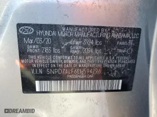 2020 Hyundai Elantra SE with VIN 5NPD74LF6LH594296, listed as a Copart auction lot 46218865 with 21,590 mi miles and Salvage Title. Bid and sale history available at carsss.com. Image 13.