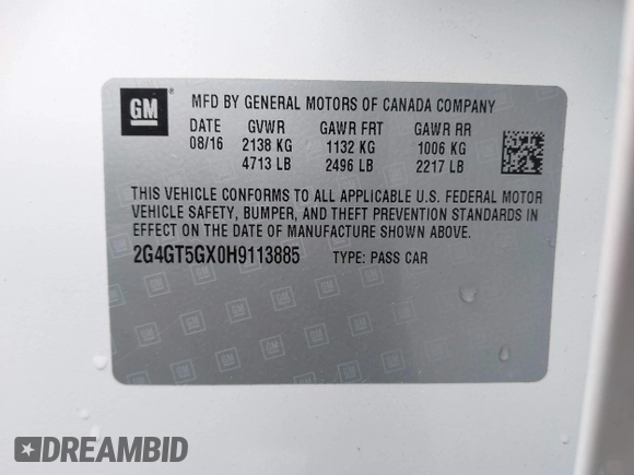 2017 Buick Regal GS with VIN 2G4GT5GX0H9113885, listed as a IAAI auction lot 42277131 with 69,713 mi miles and . Bid and sale history available at DreamBid. Image 9.