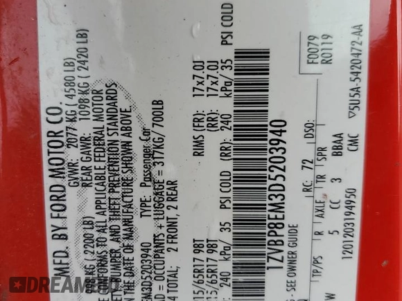 2013 Ford Mustang V6 with VIN 1ZVBP8EM3D5203940, listed as a Copart auction lot 55064825 with 129,334 mi miles and Salvage title. Bid and sale history available at DreamBid. Image 12.
