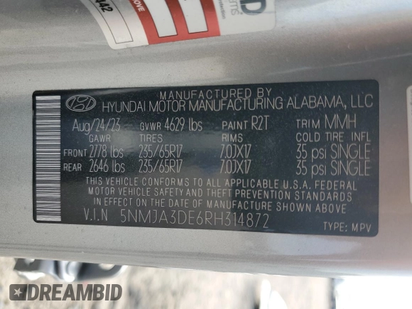 2024 Hyundai Tucson SE with VIN 5NMJA3DE6RH314872, listed as a Copart auction lot 48855535 with 38,760 mi miles and Salvage Title. Bid and sale history available at DreamBid. Image 14.
