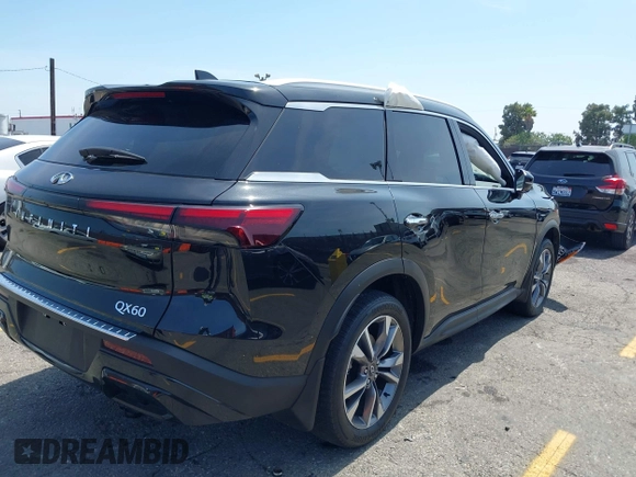 2023 Infiniti QX60 Luxe with VIN 5N1DL1FR2PC332501, listed as a IAAI auction lot 42486078 with 5,842 mi miles and . Bid and sale history available at DreamBid. Image 4.