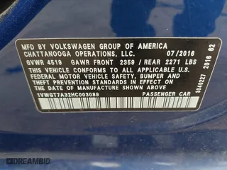 2017 Volkswagen Passat 1.8T SE w/Technology with VIN 1VWGT7A32HC003089, listed as a IAAI auction lot 41933870 with 118,863 mi miles. Bid and sale history available at carsss.com. Image 9.