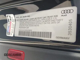2022 Audi A4 S line Premium Plus with VIN WAUEAAF4XNA008656, listed as a IAAI auction lot 41754921 with 78,118 mi miles and . Bid and sale history available at DreamBid. Image 9.
