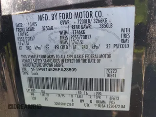 2006 Ford F-150 XLT with VIN 1FTPW14526FA28509, listed as a IAAI auction lot 41606320 with 259,645 mi miles. Bid and sale history available at carsss.com. Image 9.