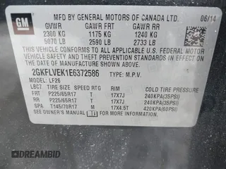 2014 GMC Terrain SLE with VIN 2GKFLVEK1E6372586, listed as a IAAI auction lot 41463610 with 160,992 mi miles and . Bid and sale history available at DreamBid. Image 9.