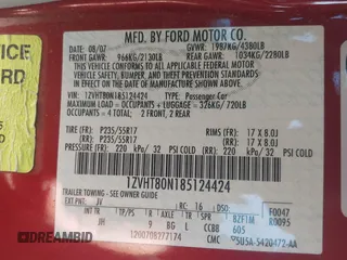 2008 Ford Mustang Deluxe with VIN 1ZVHT80N185124424, listed as a IAAI auction lot 42216870 with 45,660 mi miles and . Bid and sale history available at DreamBid. Image 9.