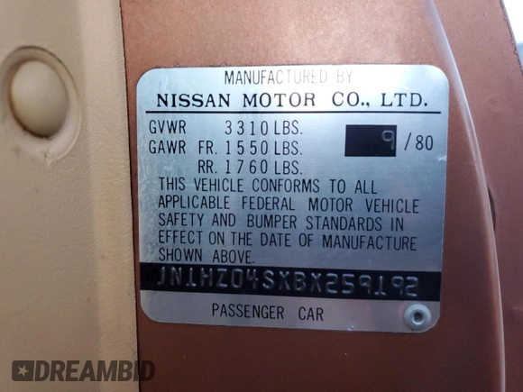1981 Datsun 280ZX z VIN JN1HZ04SXBX259192, wystawiony jako Copart lot #77847764 z przebiegiem 91 619 mil mil oraz Szkody całkowita. Historia ofert i sprzedaży dostępna na DreamBid. Obrazek 13.