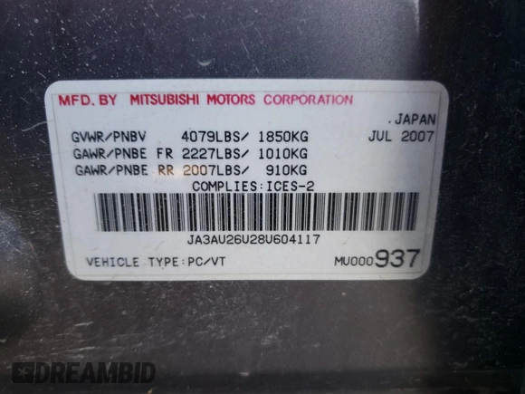 2008 Mitsubishi Lancer DE with VIN JA3AU26U28U604117, listed as a Copart auction lot 70208434 with 163,281 mi miles and Clean Title. Bid and sale history available at carsss.com. Image 12.