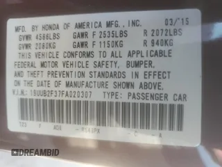 2015 Acura TLX V6 with VIN 19UUB2F37FA020307, listed as a Copart auction lot 48229895 with 69,128 mi miles and Salvage Title. Bid and sale history available at carsss.com. Image 12.