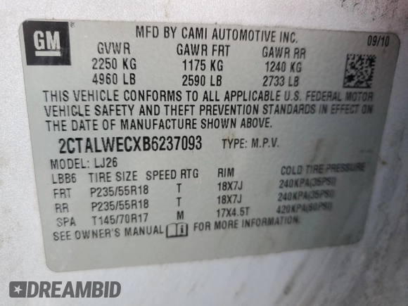 2011 GMC Terrain SLT-2 with VIN 2CTALWECXB6237093, listed as a Copart auction lot 44385105 with 268,999 mi miles and Salvage Title. Bid and sale history available at carsss.com. Image 13.
