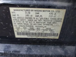 2008 Nissan Maxima SE with VIN 1N4BA41E78C838906, listed as a IAAI auction lot 41646268 with 147,140 mi miles and . Bid and sale history available at DreamBid. Image 9.