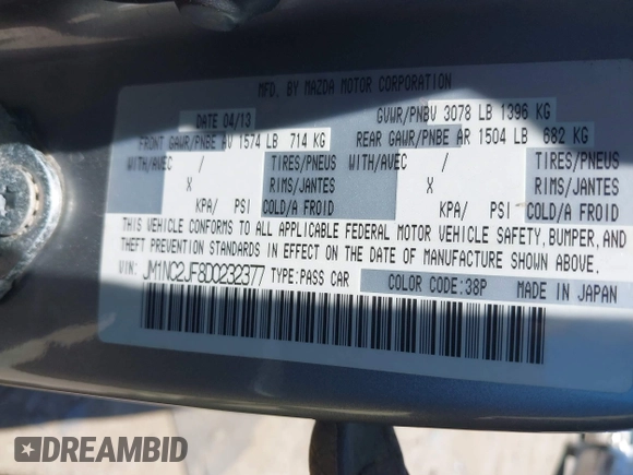 2013 Mazda MX-5 Miata Sport z VIN JM1NC2JF8D0232377, wystawiony jako IAAI lot #42312848 z przebiegiem Nie podano mil oraz . Historia ofert i sprzedaży dostępna na DreamBid. Obrazek 9.