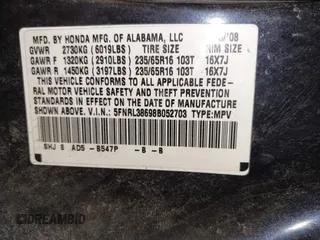 2008 Honda Odyssey EX-L with VIN 5FNRL38698B052703, listed as a IAAI auction lot 41758269 with 227,770 mi miles. Bid and sale history available at carsss.com. Image 9.