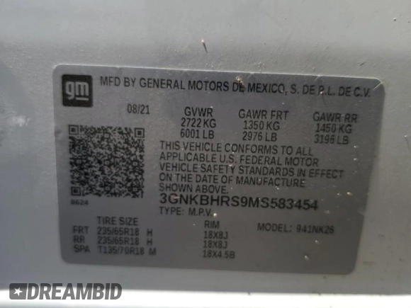 2021 Chevrolet Blazer LT с VIN 3GNKBHRS9MS583454, выставлен на аукционе Copart как лот 58292135 с пробегом 56 633 миль миль и Чистый • Clean title. История ставок и продаж доступна на DreamBid. Изображение 13.