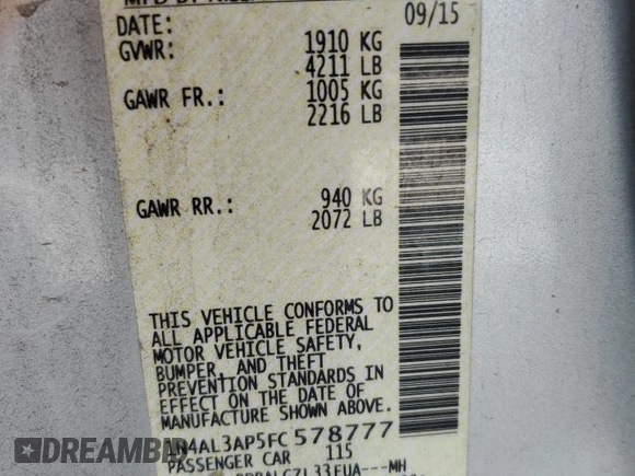 2015 Nissan Altima S with VIN 1N4AL3AP5FC578777, listed as a Copart auction lot 49555695 with 143,702 mi miles and Clean Title. Bid and sale history available at DreamBid. Image 12.
