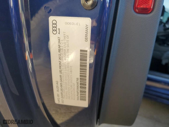 2021 Audi S5 Coupe Premium Plus with VIN WAUP4AF53MA045765, listed as a Copart auction lot 84078274 with 34,500 mi miles and Salvage Title. Bid and sale history available at carsss.com. Image 12.