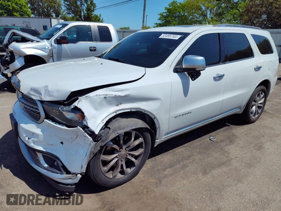2016 Dodge Durango Citadel Anodized Platinum with VIN 1C4SDJET8GC403562, listed as a Copart auction lot 53485744 with 140,731 mi miles and Salvage title. Bid and sale history available at DreamBid. Image 1.