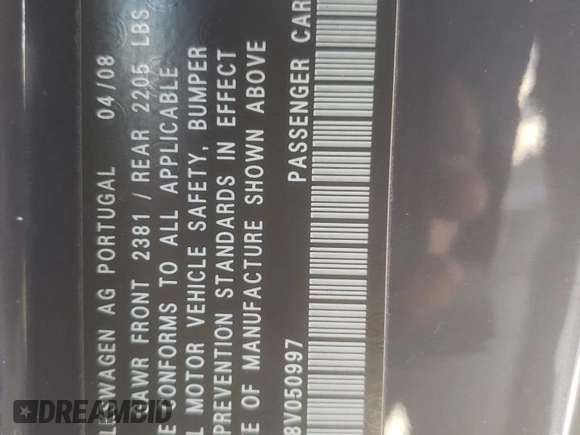 2008 Volkswagen Eos Turbo с VIN WVWBA71F68V050997, выставлен на аукционе Copart как лот 45794175 с пробегом 144 097 миль миль и Чистый • Clean title. История ставок и продаж доступна на DreamBid. Изображение 12.