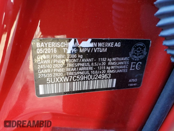 2017 BMW X4 M40i z VIN 5UXXW7C59H0U24963, wystawiony jako Copart lot #42039285 z przebiegiem 47 691 mil mil oraz Szkoda całkowita • Salvage title. Historia ofert i sprzedaży dostępna na DreamBid. Obrazek 13.
