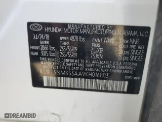 2019 Hyundai Santa Fe Limited with VIN 5NMS53AA9KH016803, listed as a Copart auction lot 41851165 with 178,432 mi miles and Salvage Title. Bid and sale history available at carsss.com. Image 13.