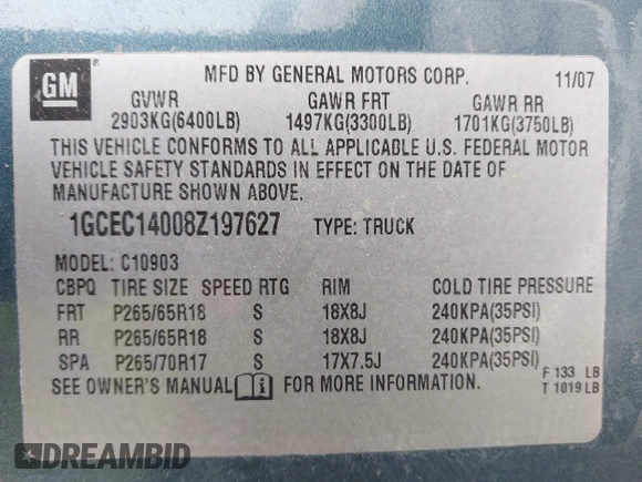 2008 Chevrolet Silverado 1500 Work Truck with VIN 1GCEC14008Z197627, listed as a IAAI auction lot 41532550 with 1 mi miles. Bid and sale history available at carsss.com. Image 9.