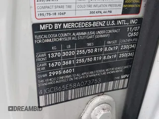 2008 Mercedes-Benz R-Class 3.5L with VIN 4JGCB65E58A073753, listed as a IAAI auction lot 42046671 with 203,963 mi miles. Bid and sale history available at carsss.com. Image 9.